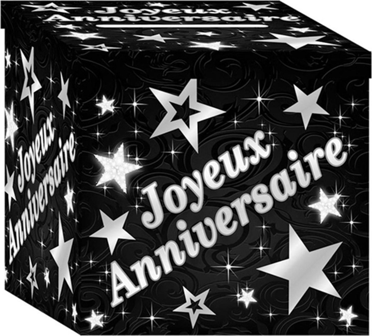 SUD TRADING - Kartonnen zwarte en zilverkleurige Joyeux Anniversaire doos - Decoratie > Decoratie beeldjes